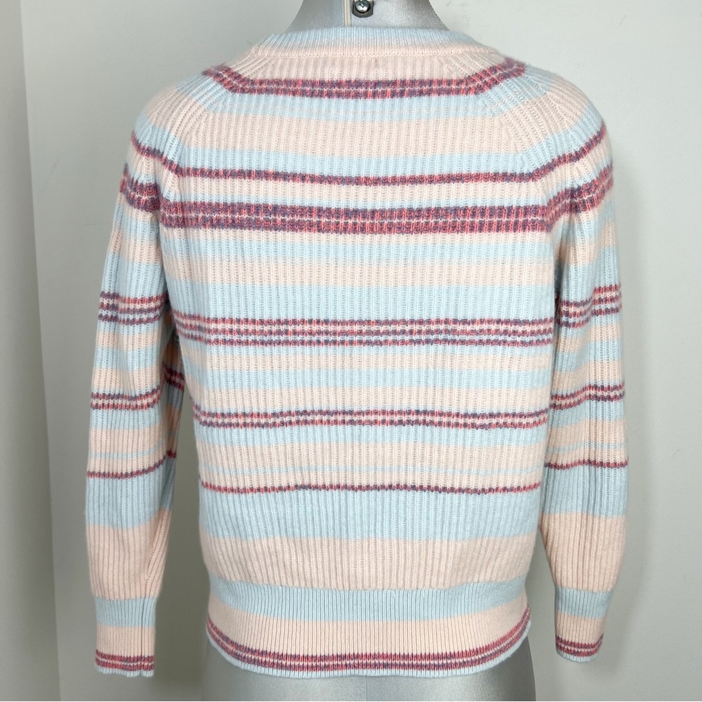 J. Crew Cashmere Ribbed Crewneck Sweater Size Small Stripped Soft Colors - Picture 4 of 8